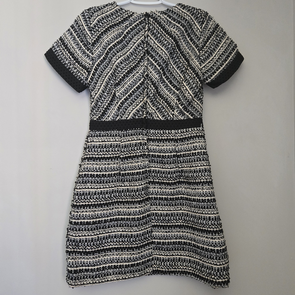 H&M Woven Textured Mini Dress with Cap Sleeves, Full Lined - Black, Cream & Gold - Picture 2 of 4